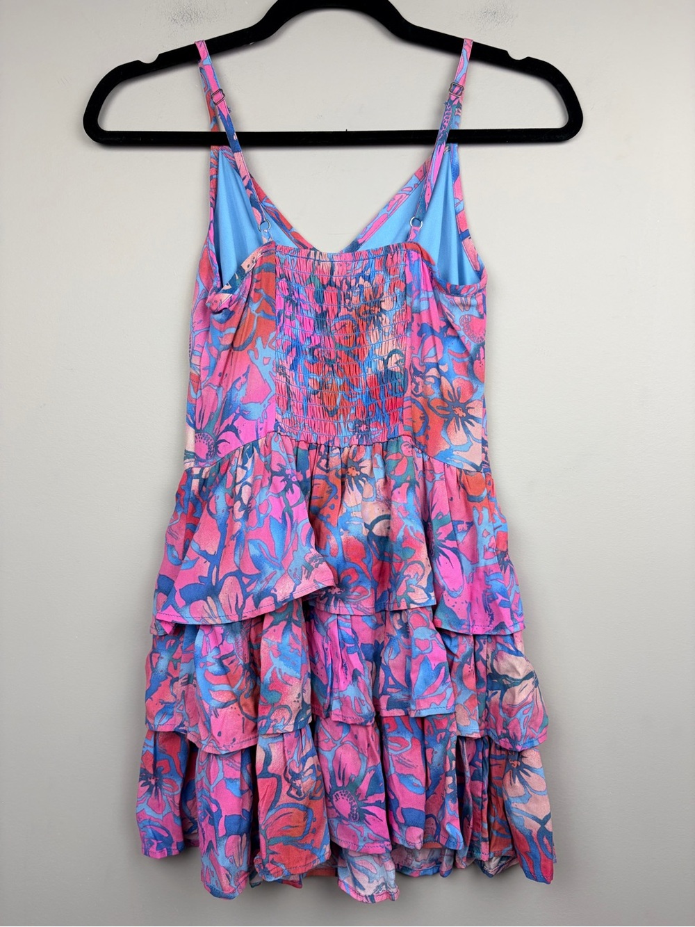 NWT Wild Fable Floral Tiered Mini Dress XXS Pink Blue Button Front Boho - Picture 4 of 9